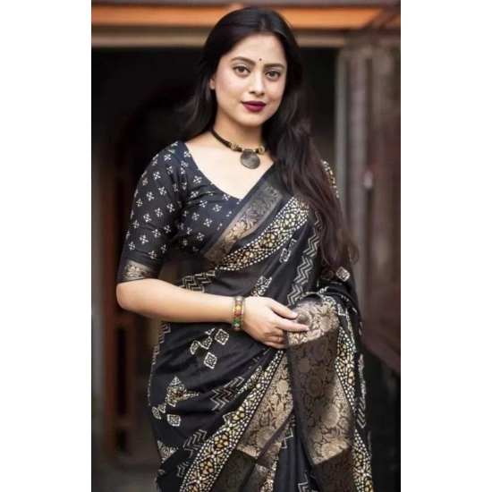 Generic Women's Cotton Silk Printed Saree With Unstitched Blouse 5.5Mtr (Black) Generic Women's Cotton Silk Printed Saree With Unstitched Blouse 5.5Mtr (Black)