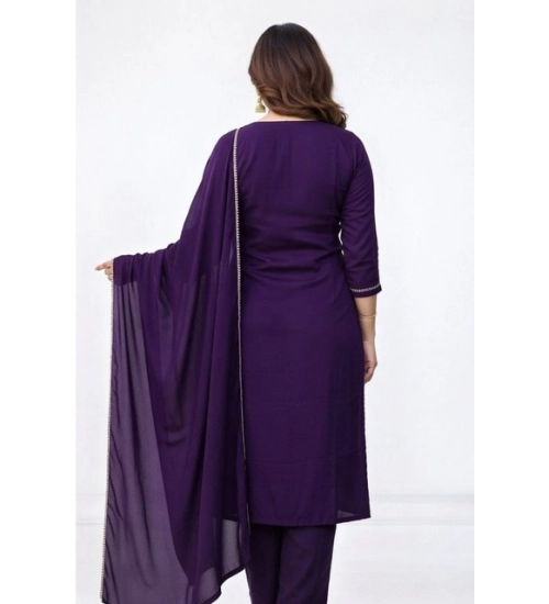 Generic Women's Georgette Ethnic Motif Round 3/4th Sleeve Kurti With Pant Dupatta Set (Purple) Generic Women's Georgette Ethnic Motif Round 3/4th Sleeve Kurti With Pant Dupatta Set (Purple)