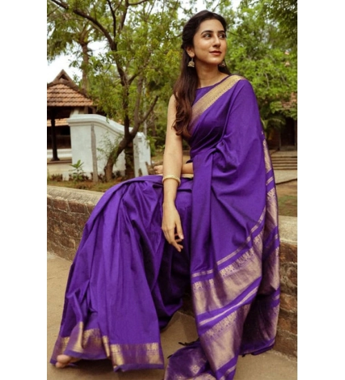 Generic Women's Soft Litchi Silk Jacquard Work Saree With Unstitched Blouse 5.5Mtr (Blue)