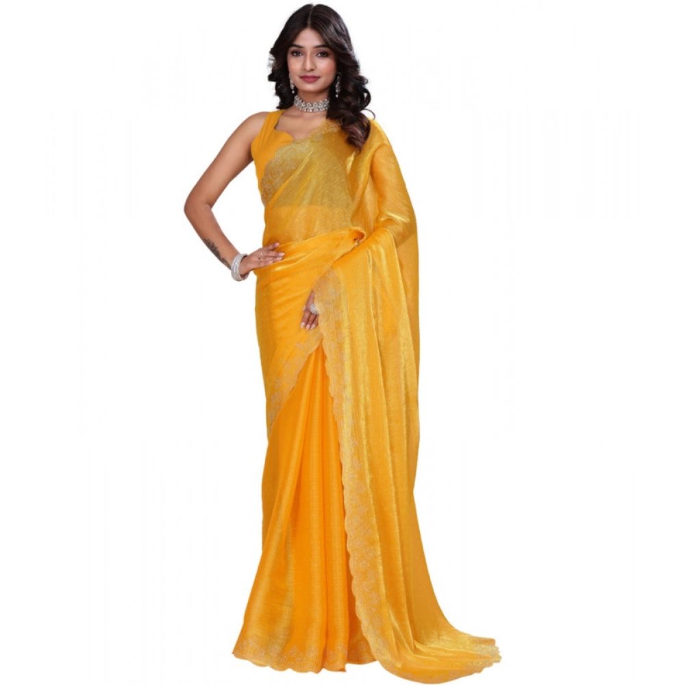 Generic Women's Jimmy choo Embellished Bollywood Saree With Unstitched Blouse 5.5Mtr (Mustard) Generic Women's Jimmy choo Embellished Bollywood Saree With Unstitched Blouse 5.5Mtr (Mustard)