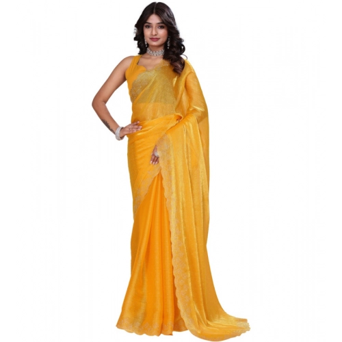 Women's Jimmy choo Embellished Bollywood Saree With Unstitched Blouse 5.5Mtr (Mustard)