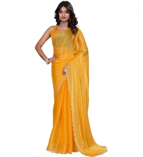 Generic Women's Jimmy choo Embellished Bollywood Saree With Unstitched Blouse 5.5Mtr (Mustard)