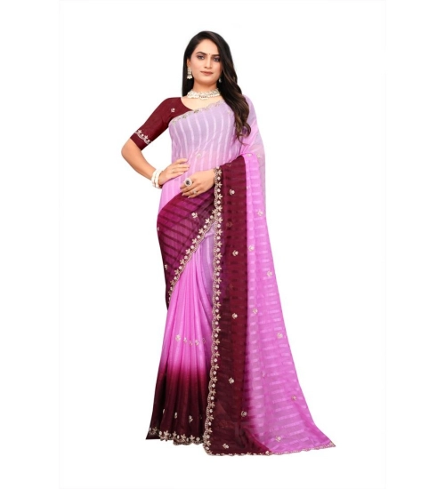 Generic Women's Chiffon Embroidred Saree With Unstitched Blouse 5.5Mtr (Pink)