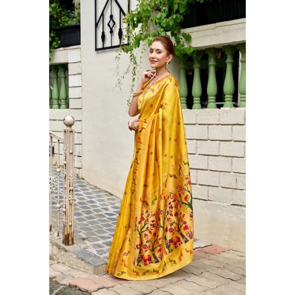 Generic Women's Silk Blend Woven Saree With Unstitched Blouse 5.5 Mtr (Mustard)