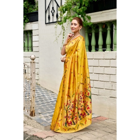 Generic Women's Silk Blend Woven Saree With Unstitched Blouse 5.5 Mtr (Mustard)