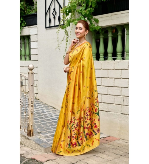 Generic Women's Silk Blend Woven Saree With Unstitched Blouse 5.5 Mtr (Mustard)