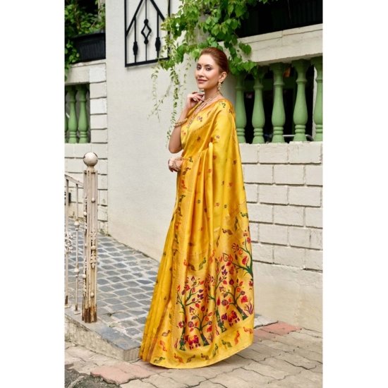 Generic Women's Silk Blend Woven Saree With Unstitched Blouse 5.5 Mtr (Mustard)