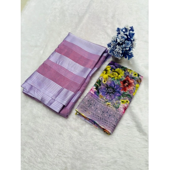 Generic Women's Georgette Embroidered Saree With Unstitched Blouse 5.5Mtr (Purple)