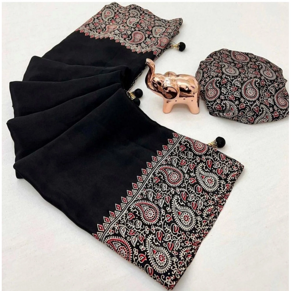 Generic Women's Gajji Soft Silk Printed Saree With Unstitched Blouse 5.5Mtr (Black) Generic Women's Gajji Soft Silk Printed Saree With Unstitched Blouse 5.5Mtr (Black)