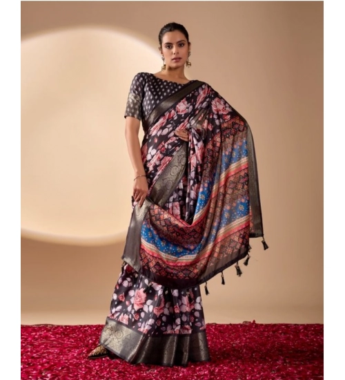 Generic Women's Faux_Silk Printed Saree With Unstitched Blouse 5.5Mtr (Blue) Generic Women's Faux_Silk Printed Saree With Unstitched Blouse 5.5Mtr (Blue)