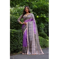 Generic Women's Faux_Tussar Ethnic_Print Saree With Unstitched Blouse 5.5Mtr (Purple)
