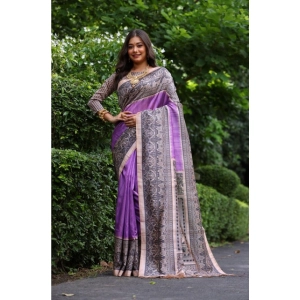 Generic Women's Faux_Tussar Ethnic_Print Saree With Unstitched Blouse 5.5Mtr (Purple)
