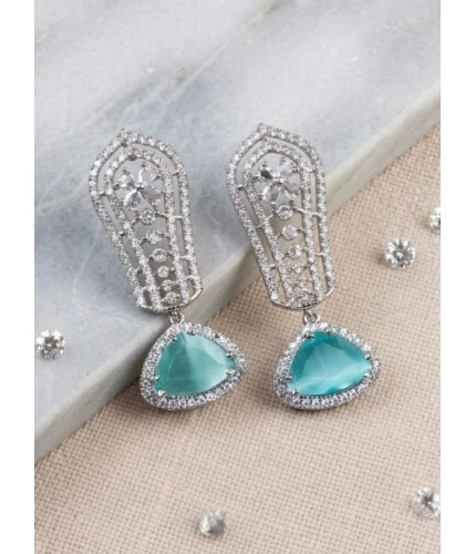 Generic Women's Brass Silver Plated Drop Earrings (Turquoise)