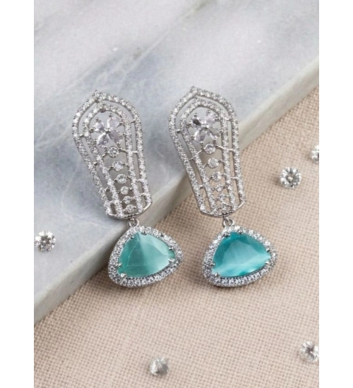 Generic Women's Brass Silver Plated Drop Earrings (Turquoise)