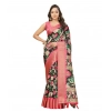 Generic Women's Cotton Silk Floral Printed Saree With Unstitched Blouse 5.5Mtr (Black)