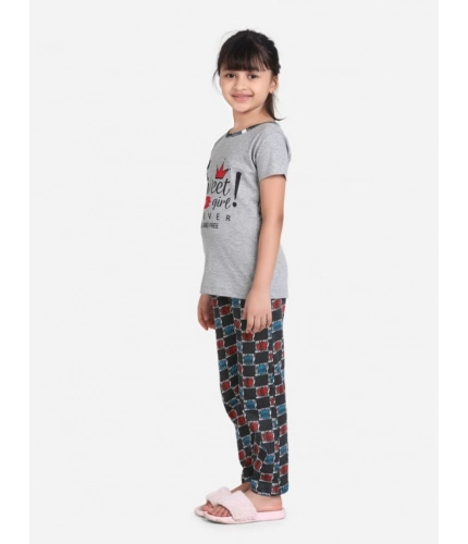 Generic Girl's Cotton Hosiery Printed Night Suit Set (Grey-Red) Generic Girl's Cotton Hosiery Printed Night Suit Set (Grey-Red)