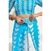 Generic Women's Faux Linen Leaf Print Ready to wear Saree With Unstitched Blouse 5.5Mtr (SkyBlue &amp; White)