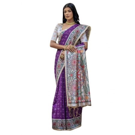 Generic Women's Faux_Tussar Geometric_Print Saree With Unstitched Blouse 5.5Mtr (Purple) Generic Women's Faux_Tussar Geometric_Print Saree With Unstitched Blouse 5.5Mtr (Purple)