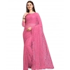 Generic Women's Net Self Design Saree With Unstitched Blouse 5.5Mtr (Dark Pink)