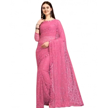 Generic Women's Net Self Design Saree With Unstitched Blouse 5.5Mtr (Dark Pink) Generic Women's Net Self Design Saree With Unstitched Blouse 5.5Mtr (Dark Pink)
