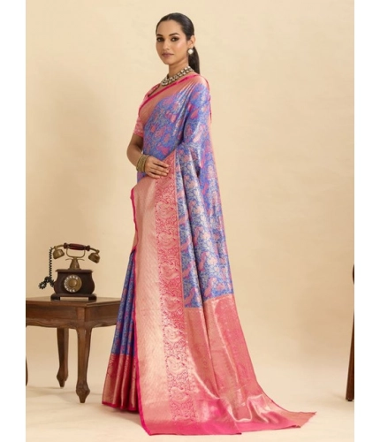 Generic Women's Faux_Banarasi_Silk Woven Saree With Unstitched Blouse 5.5Mtr (Blue)