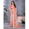 Generic Women's Linen Cotton  Printed Saree With Unstitched Blouse 5.5Mtr (Orange )