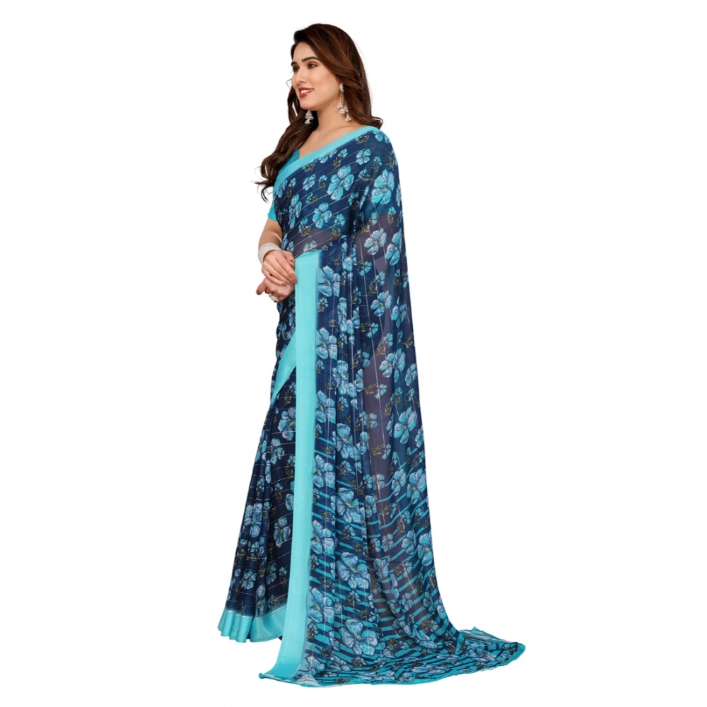 Generic Women's Georgette Printed Saree With Unstitched Blouse 5.5Mtr (Sky Blue) Generic Women's Georgette Printed Saree With Unstitched Blouse 5.5Mtr (Sky Blue)