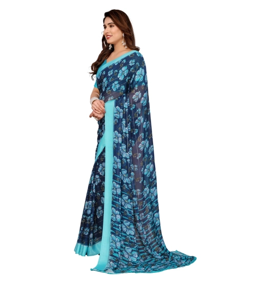 Generic Women's Georgette Printed Saree With Unstitched Blouse 5.5Mtr (Sky Blue)