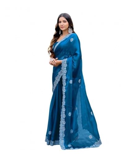 Generic Women's Faux Shimmer Geometric Ready to wear Saree With Unstitched Blouse 5.5Mtr (Blue) Generic Women's Faux Shimmer Geometric Ready to wear Saree With Unstitched Blouse 5.5Mtr (Blue)