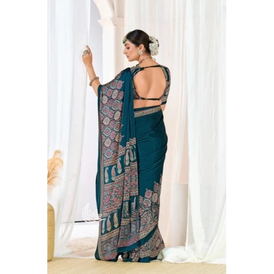 Generic Women's Crepe Printed Saree With Unstitched Blouse 5.5Mtr (Teal) Generic Women's Crepe Printed Saree With Unstitched Blouse 5.5Mtr (Teal)