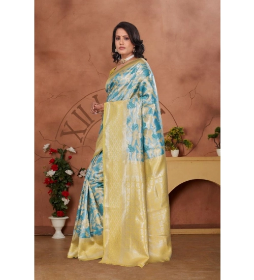 Generic Women's Banarasi Silk Jaquard Woven Saree With Unstitched Blouse 5.5Mtr (Yellow)