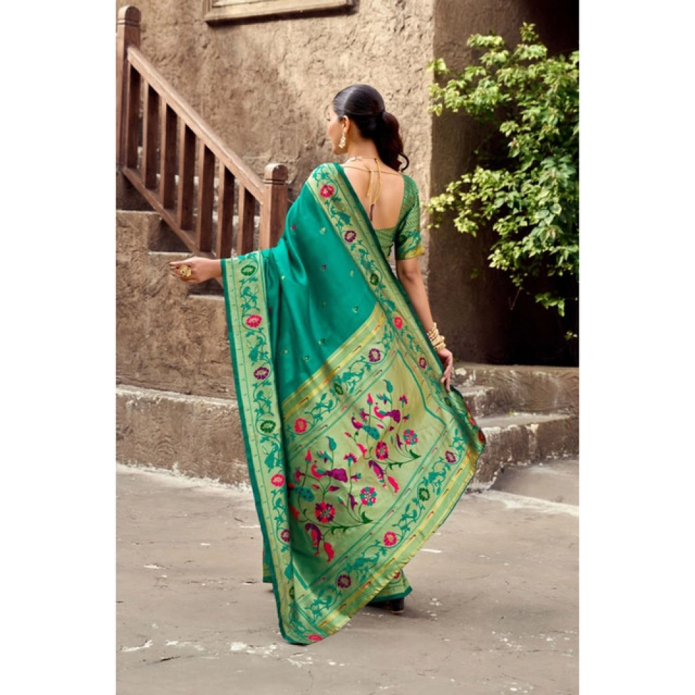 Generic Women's Silk Blend Woven Saree With Unstitched Blouse 5.5 Mtr (Green)