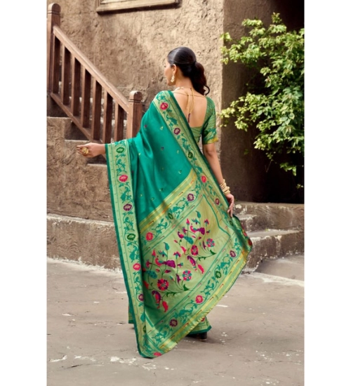 Generic Women's Silk Blend Woven Saree With Unstitched Blouse 5.5 Mtr (Green)