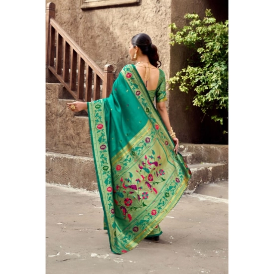 Generic Women's Silk Blend Woven Saree With Unstitched Blouse 5.5 Mtr (Green)