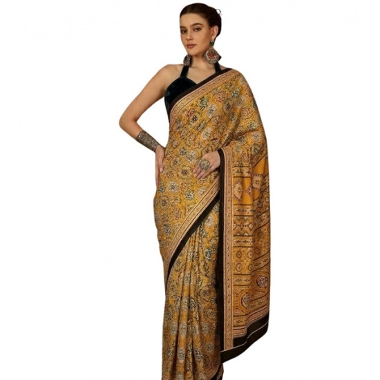 Generic Women's Crepe Printed Saree With Unstitched Blouse 5.5Mtr (Yellow) Generic Women's Crepe Printed Saree With Unstitched Blouse 5.5Mtr (Yellow)