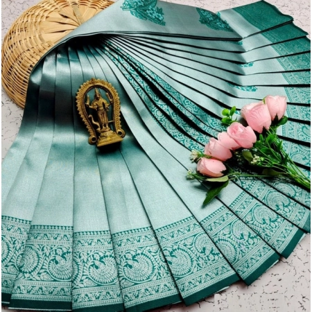 Generic Women's Soft Silk Printed Saree With Unstitched Blouse 5.5Mtr (Green)