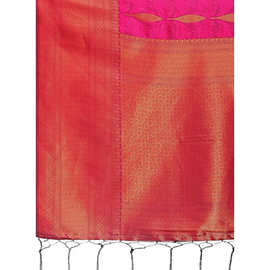 Generic Women's Banarasi Silk Printed Saree With Unstitched Blouse 5.5Mtr (Magenta)