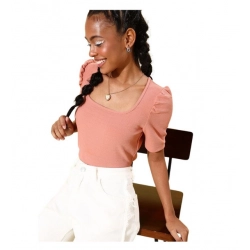 Generic Women's Polyester Lycra Solid Short Sleeve Top (Pink)
