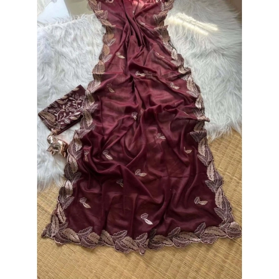 Generic Women's Georgette Embroidered Saree With Unstitched Blouse 5.5Mtr (Maroon) Generic Women's Georgette Embroidered Saree With Unstitched Blouse 5.5Mtr (Maroon)