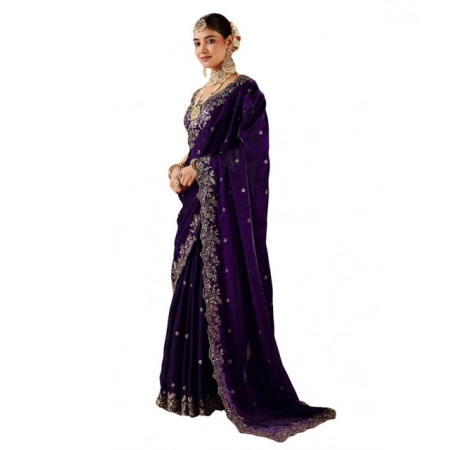 Generic Women's Silk Embroidered Saree With Unstitched Blouse 5.5Mtr (Purple) Generic Women's Silk Embroidered Saree With Unstitched Blouse 5.5Mtr (Purple)