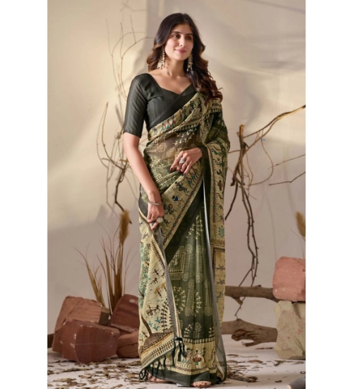 Generic Women's Georgette Printed Saree With Unstitched Blouse 5.5Mtr (Olive) Generic Women's Georgette Printed Saree With Unstitched Blouse 5.5Mtr (Olive)