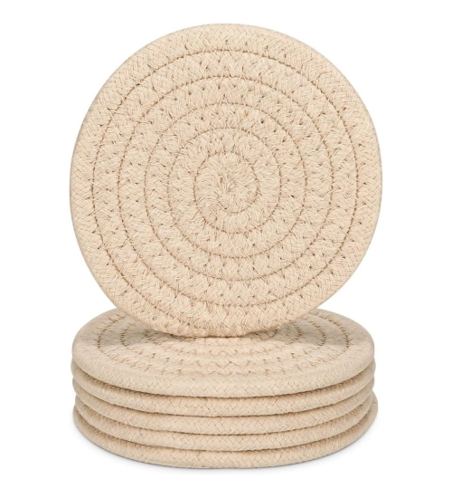 Generic Cotton Rope Drink Coasters 6 Pcs Set (Cream) Generic Cotton Rope Drink Coasters 6 Pcs Set (Cream)