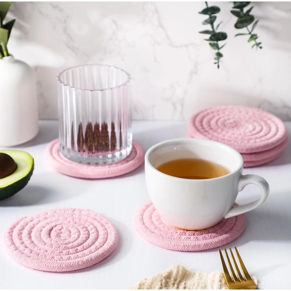 Generic Cotton Rope Drink Coasters 6 Pcs Set (Baby-Pink)