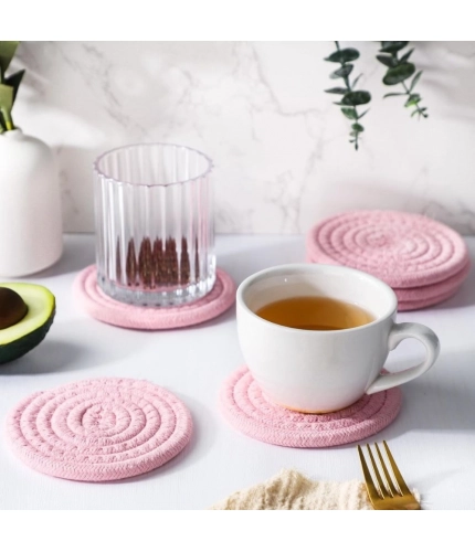 Generic Cotton Rope Drink Coasters 6 Pcs Set (Baby-Pink)