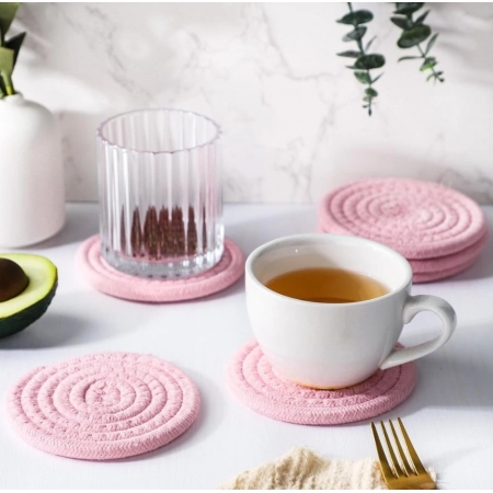 Generic Cotton Rope Drink Coasters 6 Pcs Set (Baby-Pink)