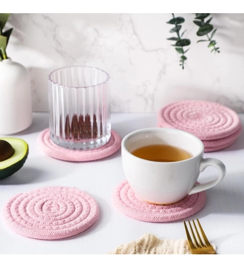 Generic Cotton Rope Drink Coasters 6 Pcs Set (Baby-Pink)