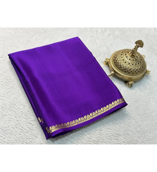 Generic Women's Crepe Chit Pallu Solid Saree With Unstitched Blouse 5.5Mtr (Purple)