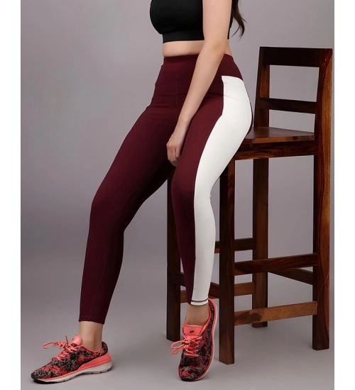 Generic Women's Polyester Solid Ankle length High Waisted Tights (Maroon)