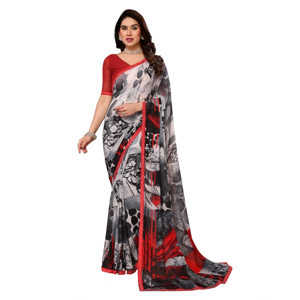 Generic Women's Georgette Printed Saree With Unstitched Blouse 5.5Mtr (Red) Generic Women's Georgette Printed Saree With Unstitched Blouse 5.5Mtr (Red)