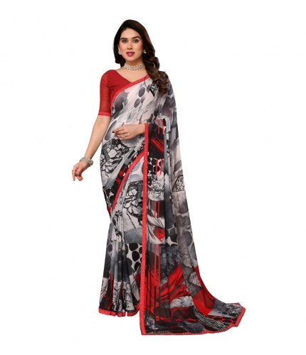 Generic Women's Georgette Printed Saree With Unstitched Blouse 5.5Mtr (Red)